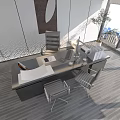 Modern Spacious Office Desk With Computer Monitor Office Chairs Potted Plant And City View