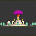 Fairy Castle Architecture Featuring Multi Layer Design Pink Cloud Top Green Trees Red Circular Path