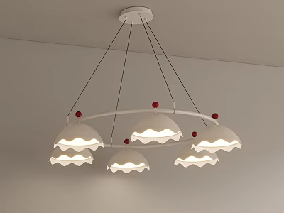 Modern White Chandelier with Scalloped Lampshades Red Decorative Balls and Illuminated Design 3d model