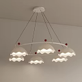 Modern White Chandelier with Scalloped Lampshades Red Decorative Balls and Illuminated Design