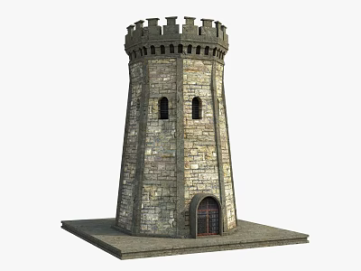 Stone Brick Tower Featuring Crenellated Top Arched Doorway Windows And Classic Medieval Design 3d model