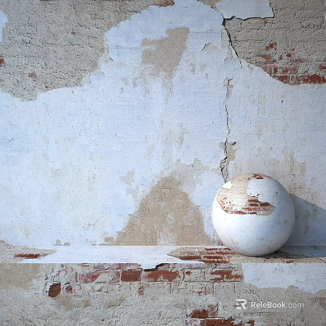 Building Component White Sphere With Peeling Wall And Red Brick Background 3d model 