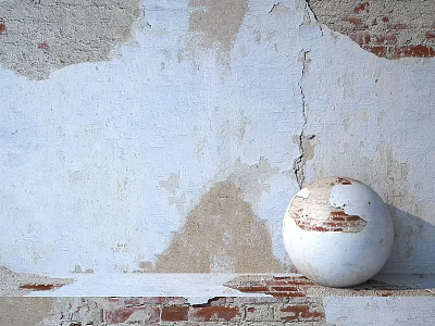 Building Component White Sphere With Peeling Wall And Red Brick Background 3d model