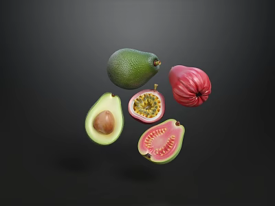 Fresh Fruit Store Display With Ripe Avocado Passion Fruit And Guava Selection 3d model