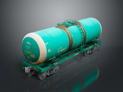 Industrial Equipment Green Cylindrical Storage Tank On Transport Chassis With Wheels 3d model