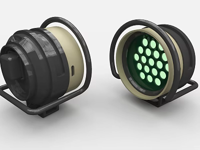 Dual Industrial Green LED Lighting Equipment With Round Black Beige Housing And Metal Brackets 3d model