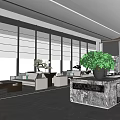 Modern Lounge Area With Large Windows Comfortable Sofas Coffee Tables And Green Plants