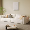 White Sectional Sofa With Accent Pillows Green Plant and Wall Art in Living Room
