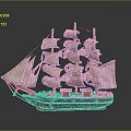 Detailed Model Sailboat With Multiple Masts White Sails And Colorful Hull