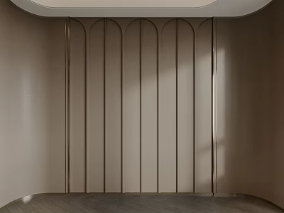 Modern Bedroom Accent Wall With Arch Vertical Stripes Beige Color And Metal Trim Design 3d model