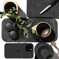 Modern Desktop Workspace With Laptop Notebook Calendar Pens Green Plant Mug And Clock