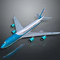 Blue and White Commercial Passenger Airplane With Four Engines And Shiny Exterior Design