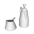 Sleek Stainless Steel Kitchenware Set With Modern Coffee Pot And Milk Pan