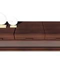 Modern Walnut Wood TV Stand With Drawers Glass Panel And Decorative Plates