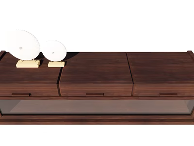 Modern Walnut Wood TV Stand With Drawers Glass Panel And Decorative Plates 3d model
