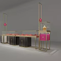 Modern Jewelry Store Interior With Golden Frame Pink Decorations Black Counters And Red Countertops