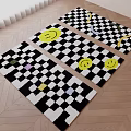 Knitted Decorative Rugs With Black White Checkered Design Smiley Faces And Colorful Squares