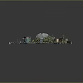 Detailed Miniature Model Scene With Green Grass Paths Dome Building Trees And Parked Cars