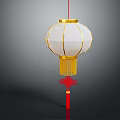 Traditional Chinese Lantern With White Fabric Gold Accents Red Tassel And Knot Decoration