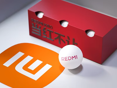 REDMI Stylish Daily Necessities With Red Box White Sphere And Orange Logo 3d model