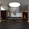 Elegant Hotel Lobby Interior With Circular Ceiling Light Stone Art And Reception Desk 3d model