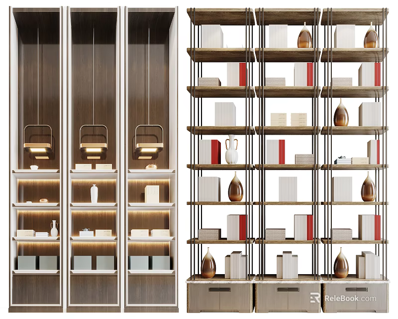 Modern Decorative Cabinet With Multi Layer Shelves Ornamental Vases Books And Decorative Boxes 3d model 