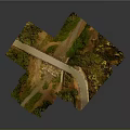 Detailed Miniature Model Scene Featuring Green Vegetation Brown Terrain White Path And Small Structures