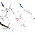 Various Commercial Airplanes From Different Airlines With Distinct Liveries On White Background
