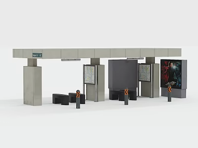 Urban Public Transport Shelter With Information Boards Seats And Advertising Posters 3d model