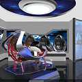 Futuristic Tech Experience Room With Curved Screens Starry Ceiling And Interactive Chairs 3d model