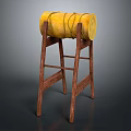 Unique Bar Stool Featuring Yellow Barrel Seat Roped On Wooden Ladder Frame