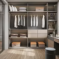 Modern Walk in Closet Interior Design With Hanging Folded Clothes Vanity Mirror Window And Stool