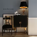 Elegant Black Chest of Drawers with Gold Legs Table Lamp and Books
