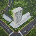 Aerial View Of Modern High Rise Building Planning With Surrounding Roads Trees And Green Spaces