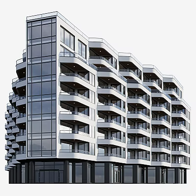 Modern High Rise Residential Building with Glass Facade Open Balconies and Floor to Ceiling Windows 3d model