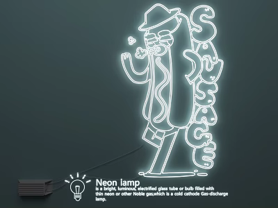 Stylish Neon Lamp Combination With Cartoon Character Design And White Glowing Light 3d model