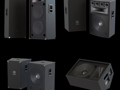 Black Audio Speakers In Various Sizes And Box Design For Sound Systems 3d model