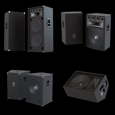 Black Audio Speakers In Various Sizes And Box Design For Sound Systems 3d model