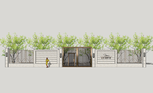 Modern fence residential area fence 3d model