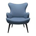 Elegant Blue Upholstered Accent Chair with High Wing Back and Wooden Legs Design