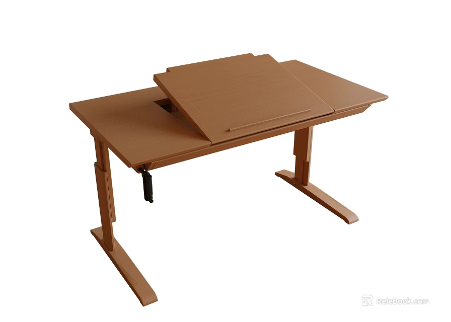 Wooden Desk With Adjustable Tilting Top And Stable Support Legs 3d model 