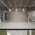 Modern Paint Showroom Interior With Hexagon Color Samples And Paint Cans 3d model