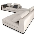Modern Beige Sectional Sofa with Dark Throw Pillows and Brown Blanket 3d model