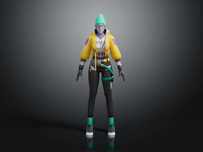 Stylish Futuristic Character and Fantasy Creature With Green Hat Yellow Coat and Black Pants 3d model