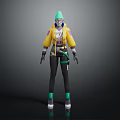 Stylish Futuristic Character and Fantasy Creature With Green Hat Yellow Coat and Black Pants