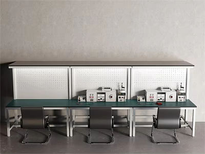 Laboratory Workbench With Metal Pegboard Back Panels Green Countertop And Equipment 3d model