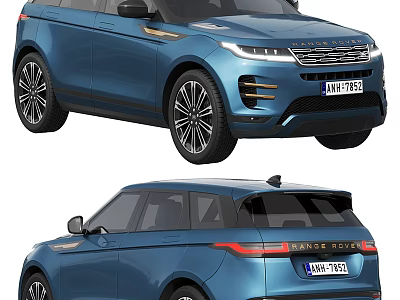 Blue Land Rover Range Rover Evoque Exterior Design Showcasing Front And Rear Views 3d model