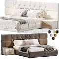 Elegant Double Bed Featuring Upholstered Headboard Nightstand Soft Bedding And Multiple Color Options 3d model
