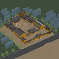 Traditional Ancient Chinese Architecture With Courtyard Yellow Walls And Modern Buildings Around