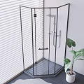Modern Shower Head In Black Frame Glass Enclosure With Blinds And Green Plant